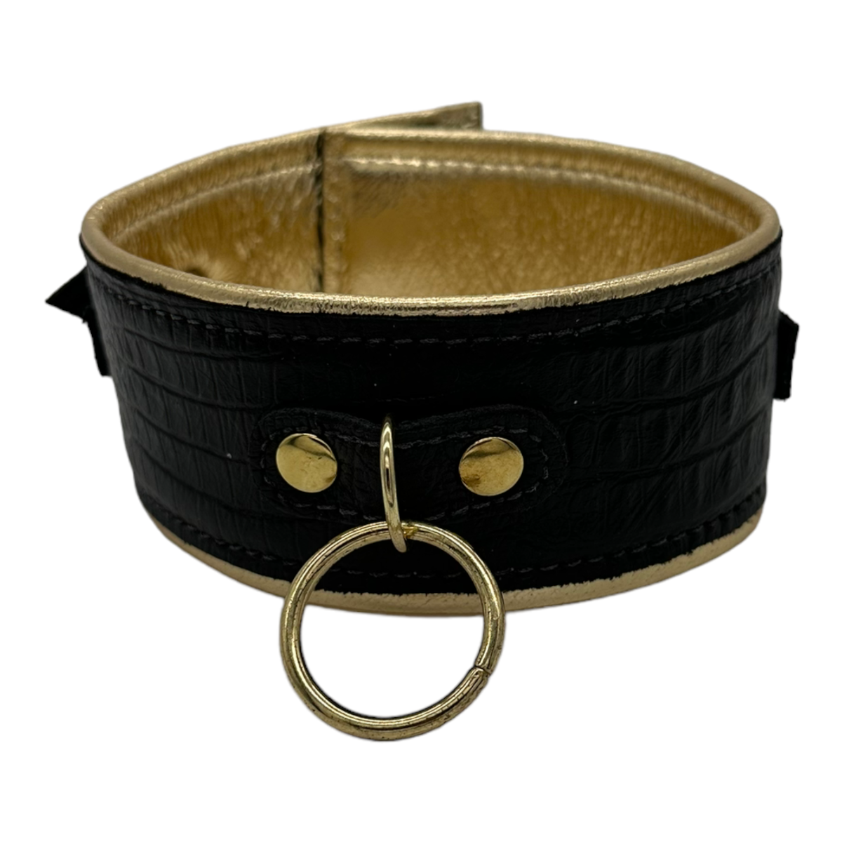 Wing Collar in Black Croc with Gold Lining M/L
