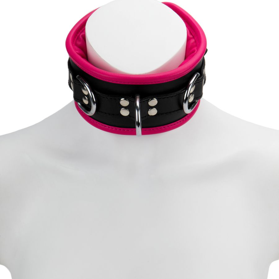 65mm Collar with 3X D-Ring Padded & Pink Leather Lined
