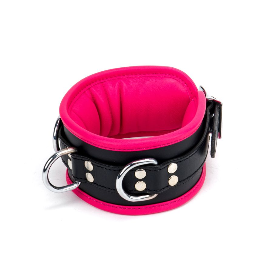 65mm Collar with 3X D-Ring Padded & Pink Leather Lined