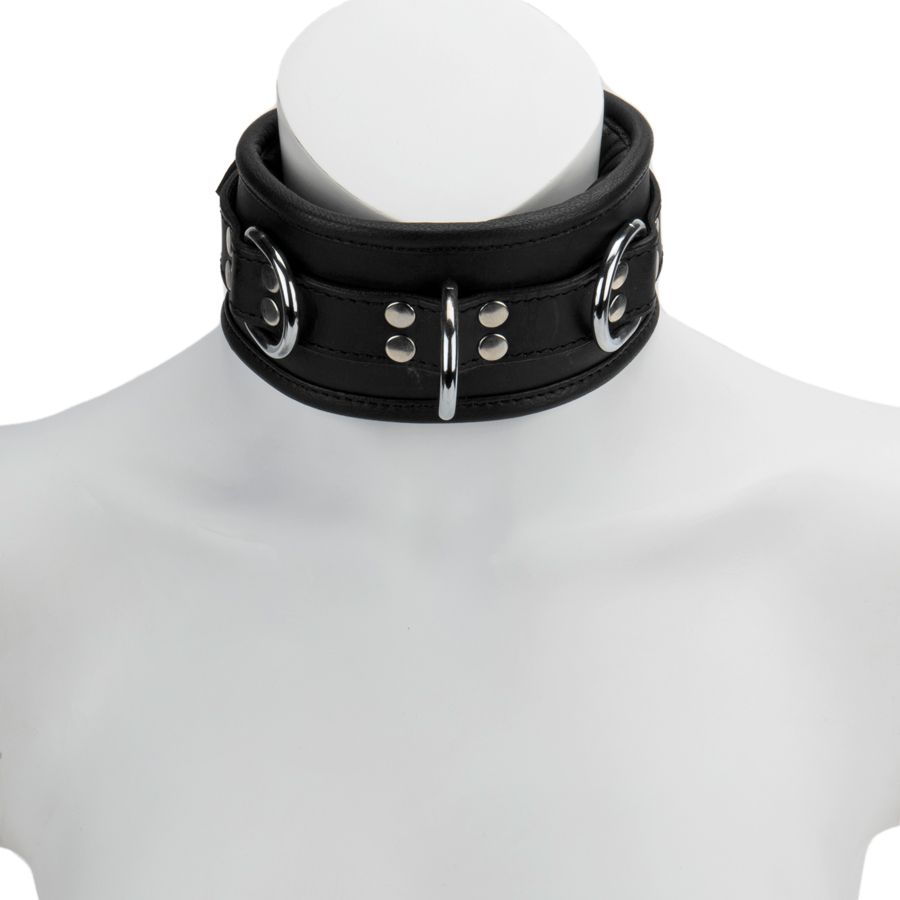 65mm Collar with 3X D-Ring Padded & Black Leather Lined