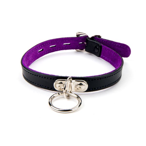 17mm Collar with Ring- Suede Lined BLK/PUR