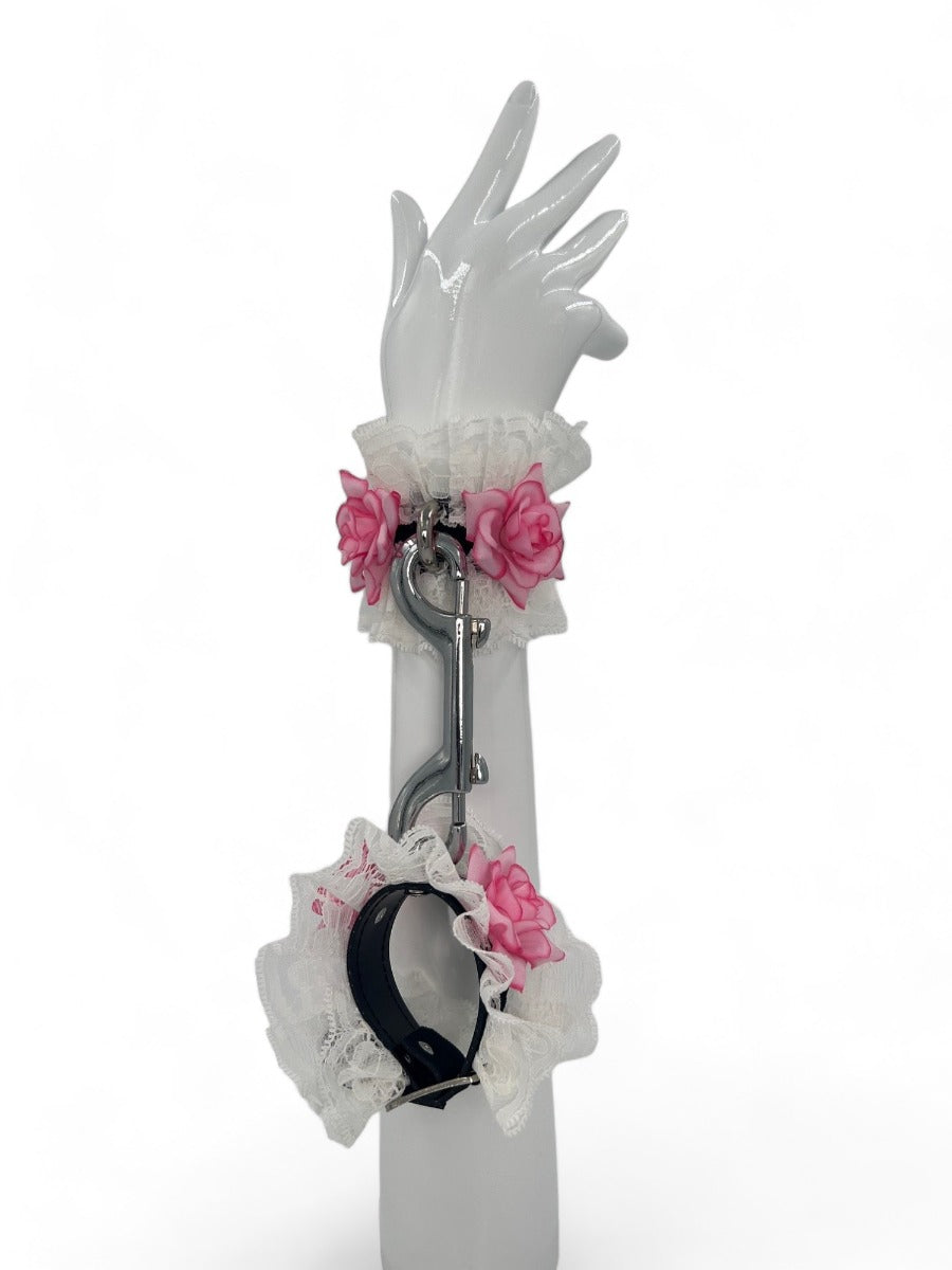 Lace And Roses Handcuffs White & Pink