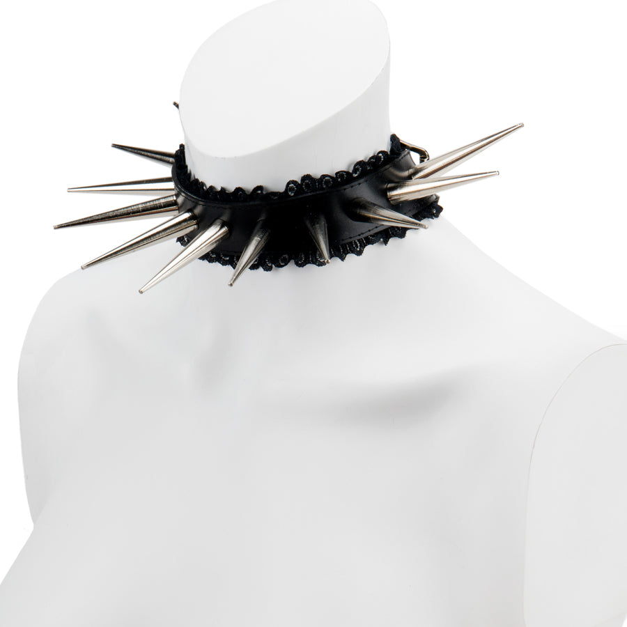 Choker - XL Spikes and Lace in Silver