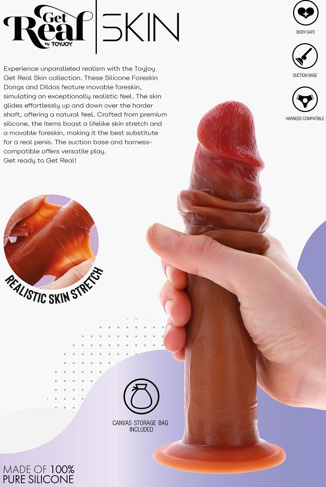 ToyJoy Get Real Silicone Foreskin Dildo With Balls-Caramel