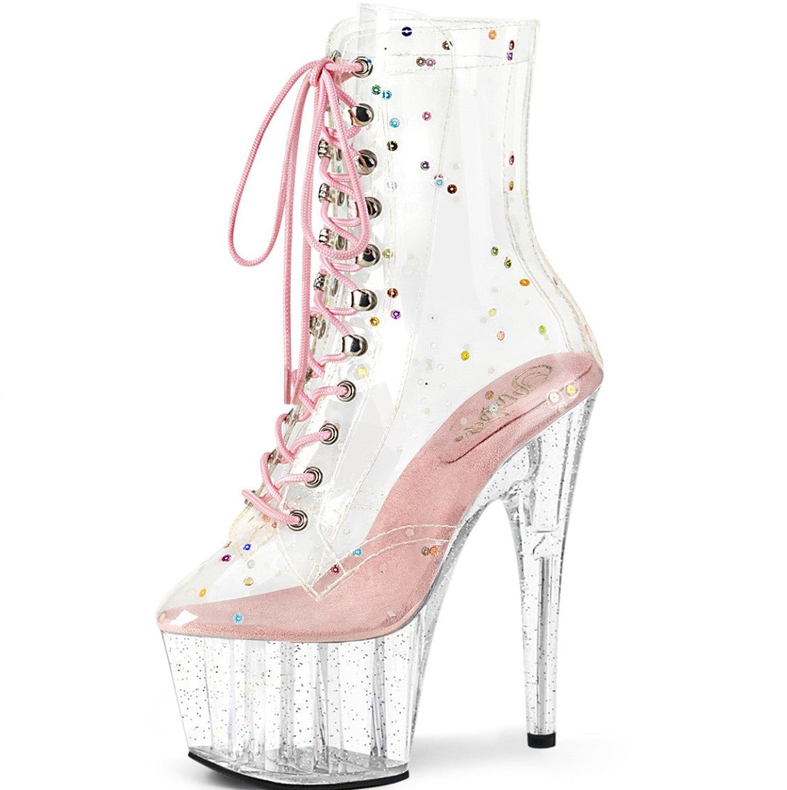 PleaserADORE-1020C-2 Plateau Ankle Boots Transparent Light Pink UK O6