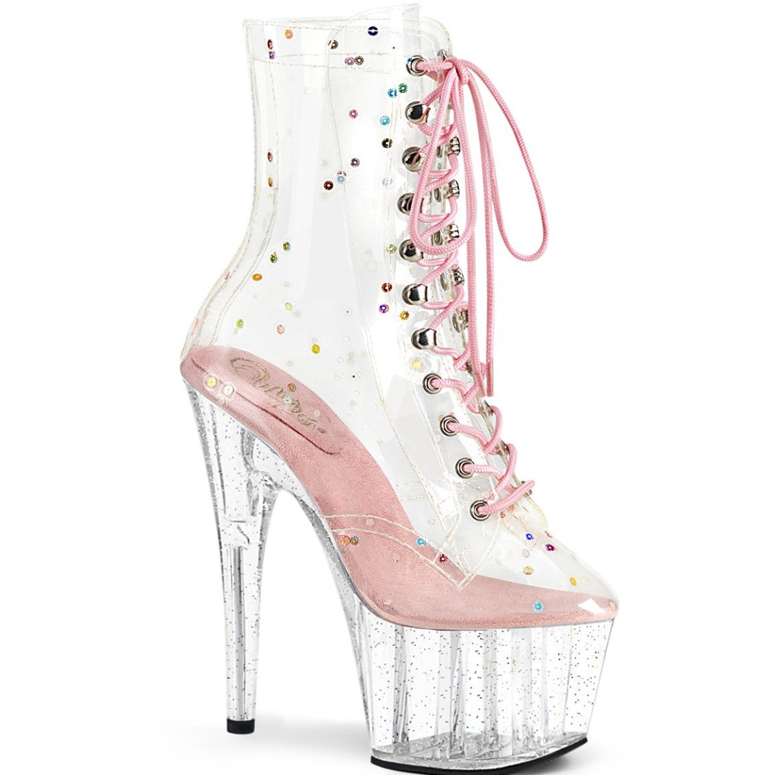 PleaserADORE-1020C-2 Plateau Ankle Boots Transparent Light Pink UK O6