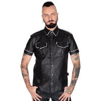 Liberation-X Short Sleeved Leather Military Shirt Black-White