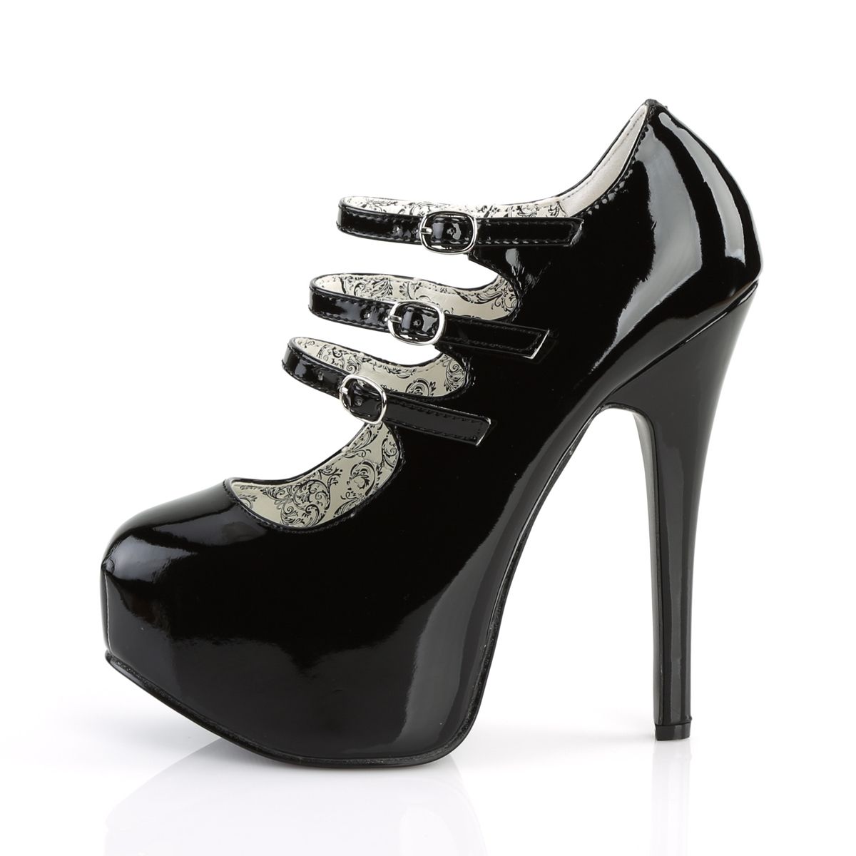 Teeze-05 Black Shiny 3 Buckle Strapped Shoe Concealed Platform