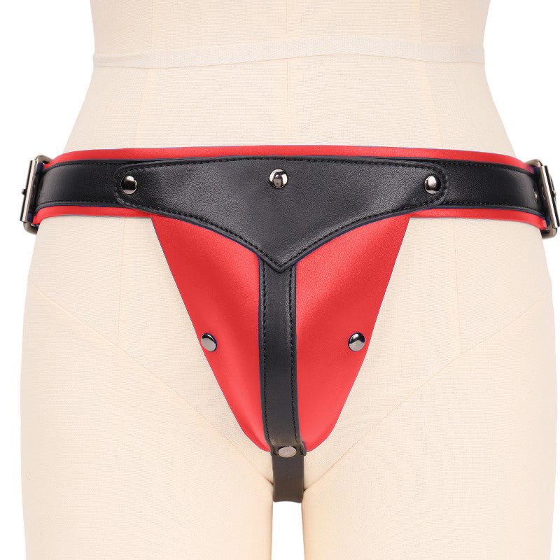 Red Faux Leather Jock Strap with Detachable Codpiece