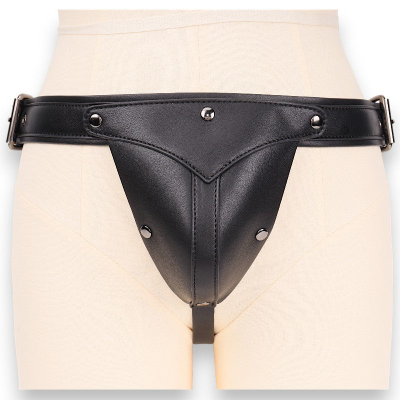 Black Faux Leather Jock Strap with Detachable Codpiece