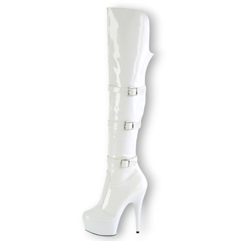 Delight-3018 Thigh Boot Patent White-White
