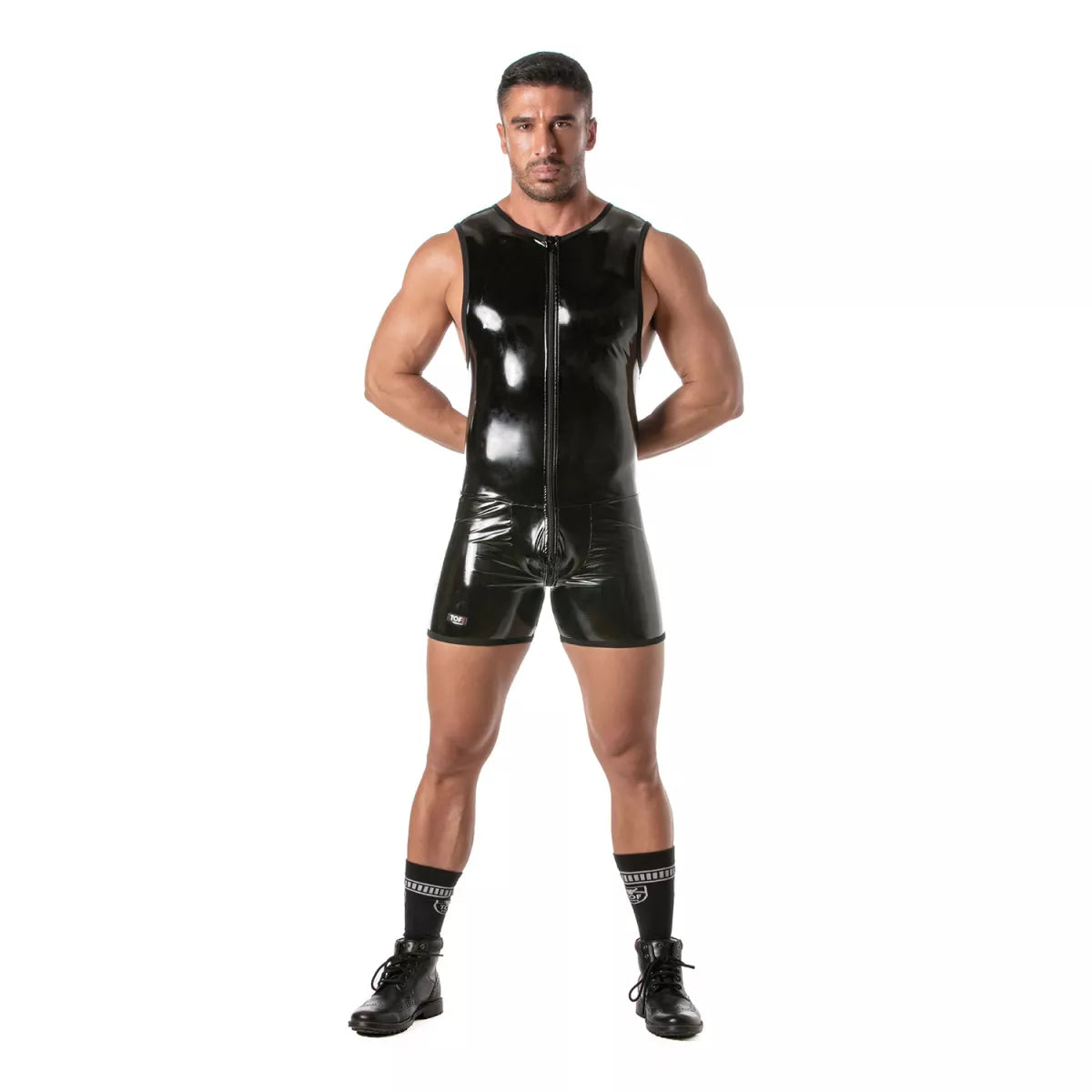 TOF Vinyl Full Zipped Bodysuit Black