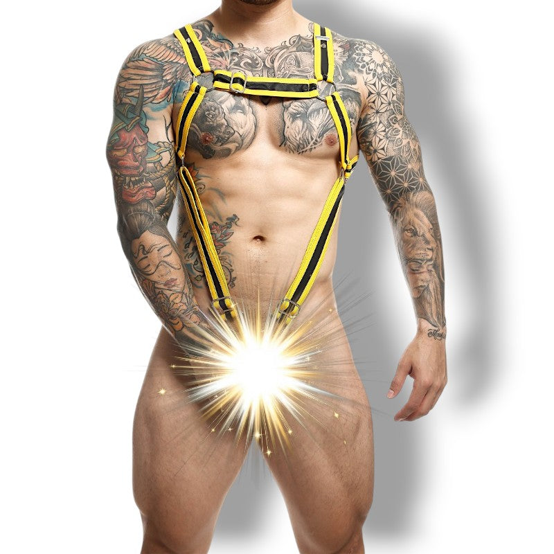 DNGEON Cross Cockring Harness Yellow