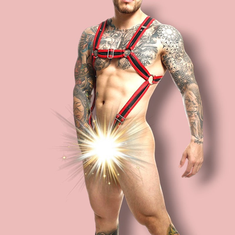 DNGEON Cross Cockring Harness RED/BLACK