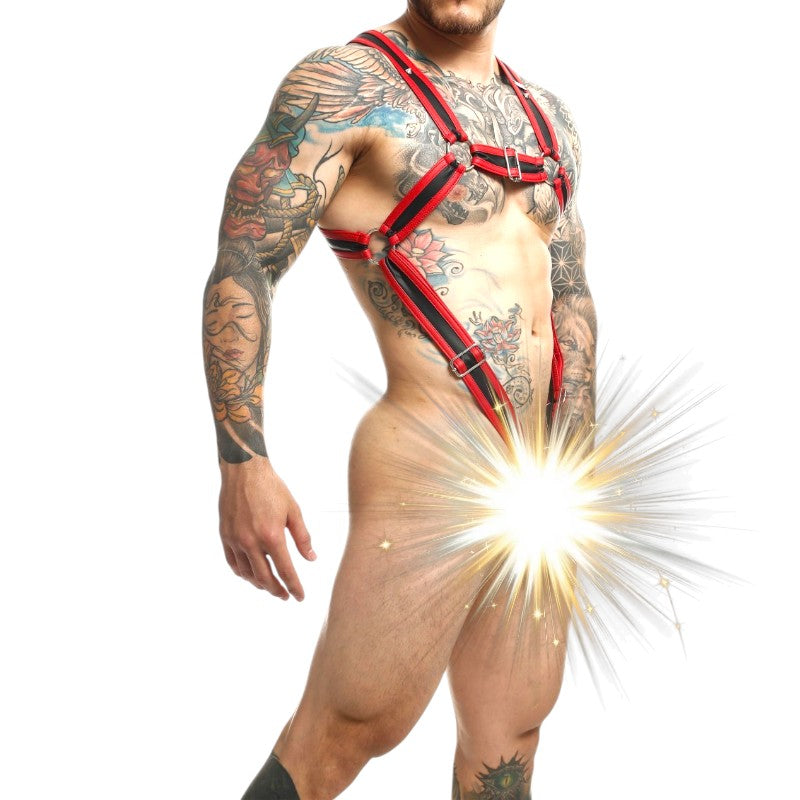 DNGEON Cross Cockring Harness RED/BLACK