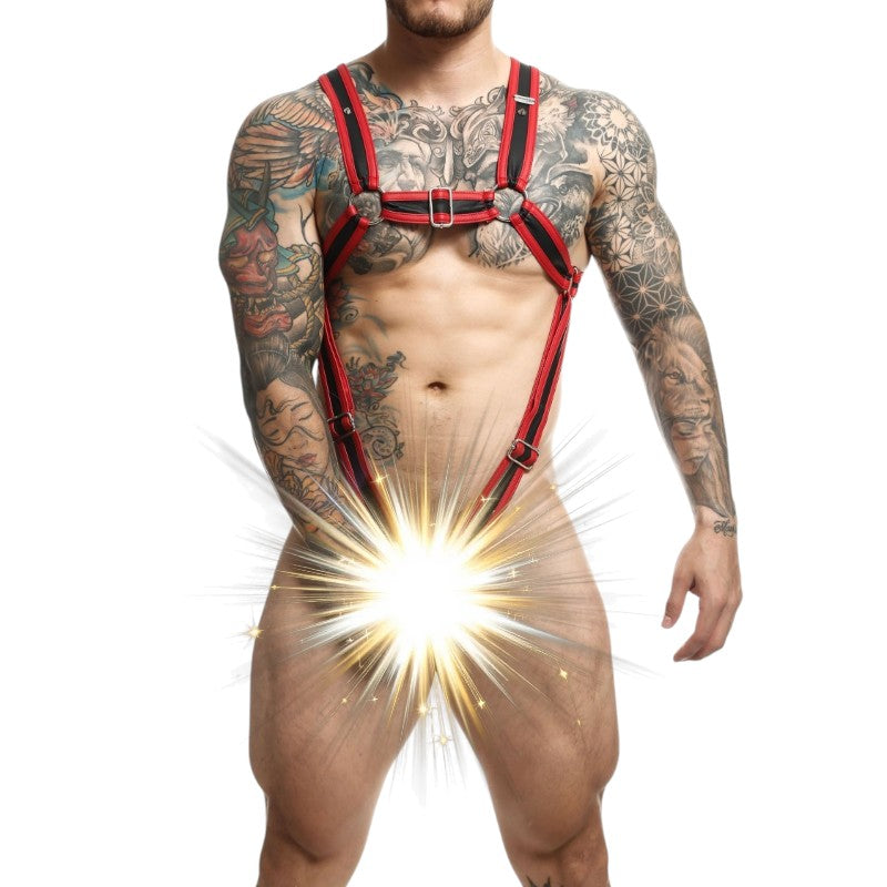DNGEON Cross Cockring Harness RED/BLACK