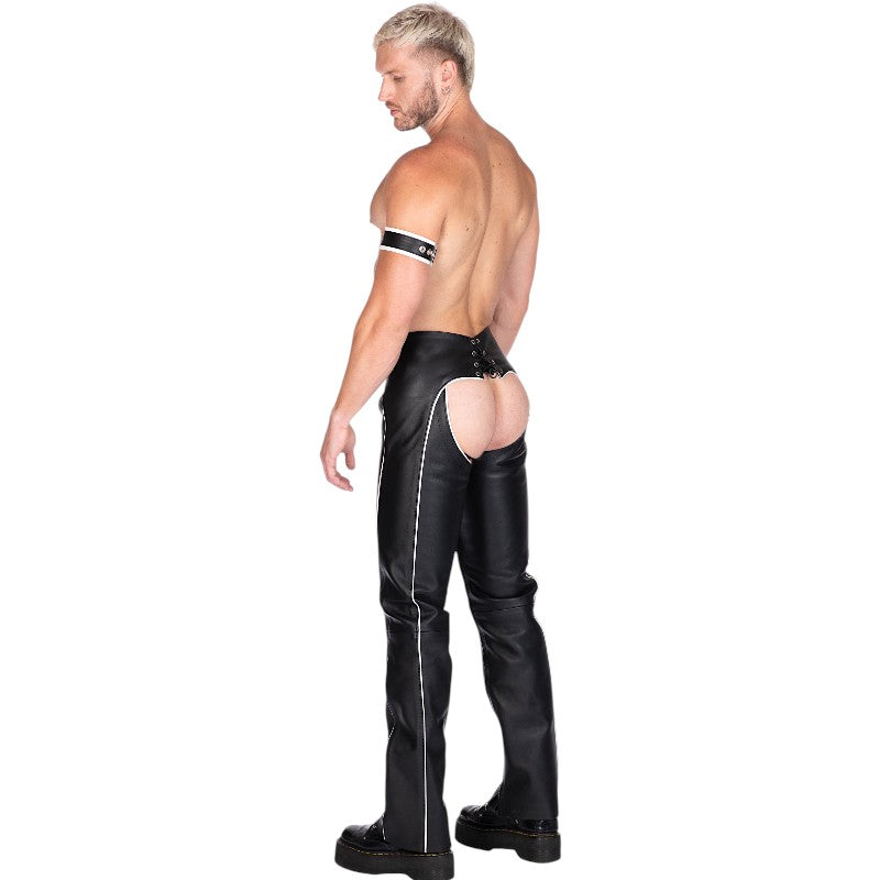 Liberation-X Full Length Leather Chaps Black With White Piping