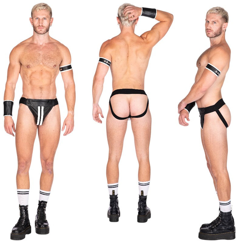 Double Stripe Leather Jock Black-White