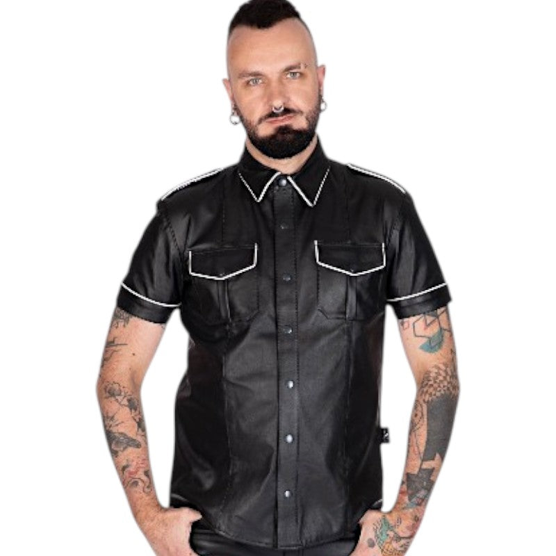 Liberation-X Short Sleeved Leather Military Shirt Black-White