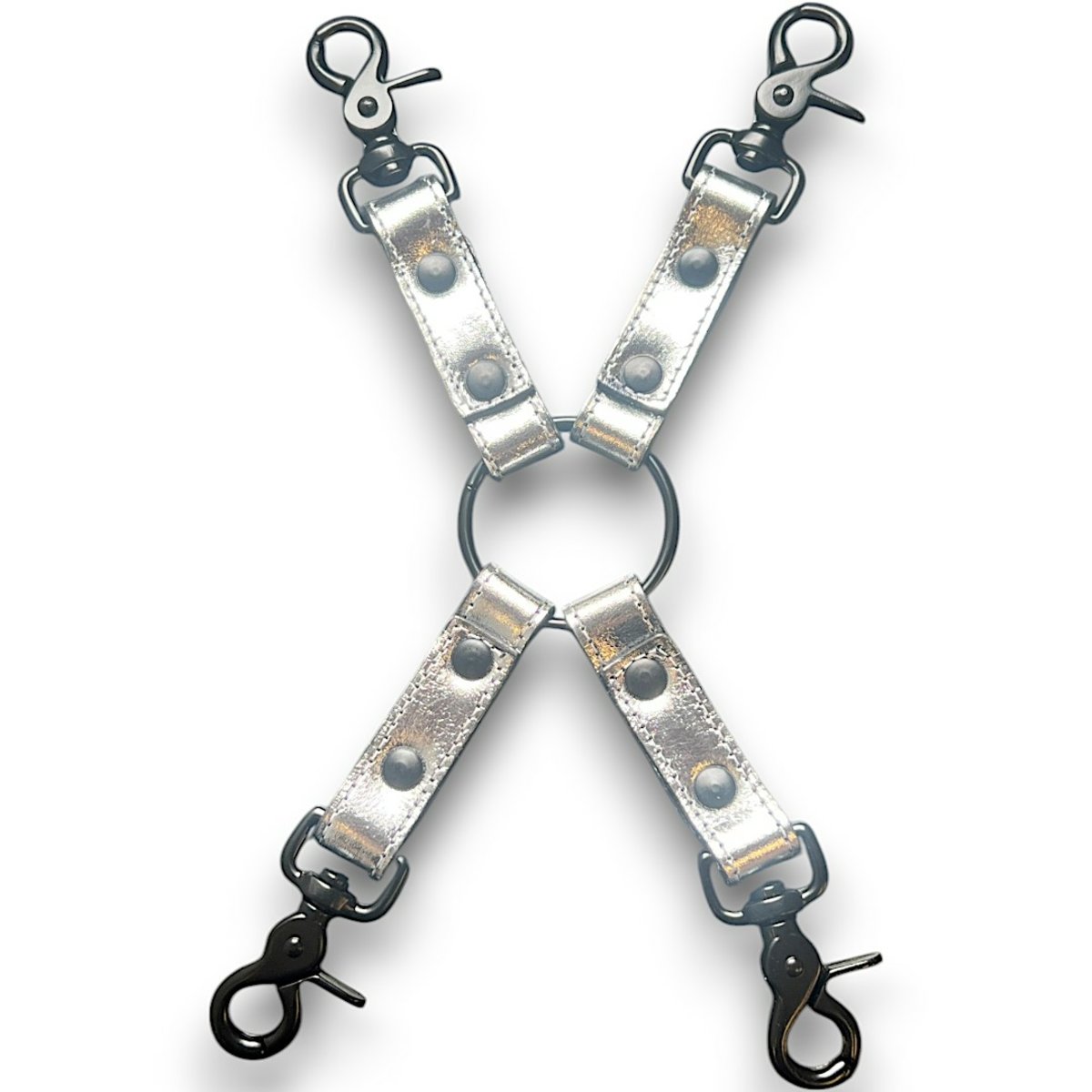 Metallic Leather Four Strap Snap Hook Tether M2O