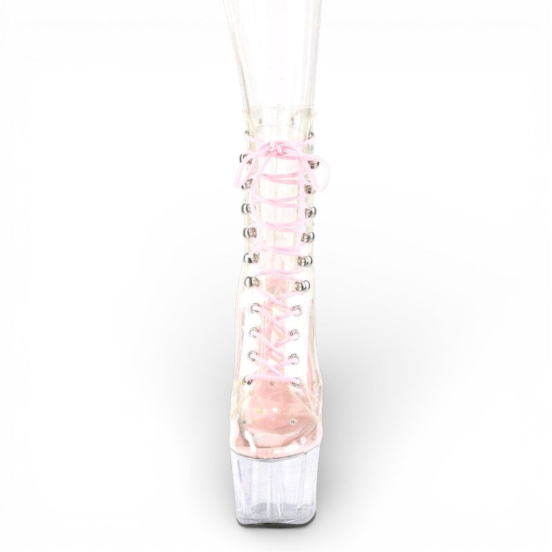 PleaserADORE-1020C-2 Plateau Ankle Boots Transparent Light Pink UK O6
