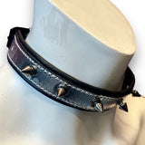 Metallic Leather Slim Spike Collar Padded & Leather Lined Width M2O