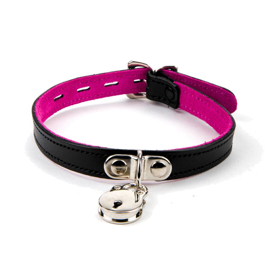 17mm Collar Padlock Suede Lined BLK PNK