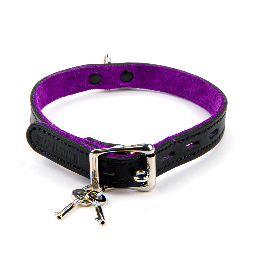 17mm Collar with Padlock Suede Lined BLK/PUR