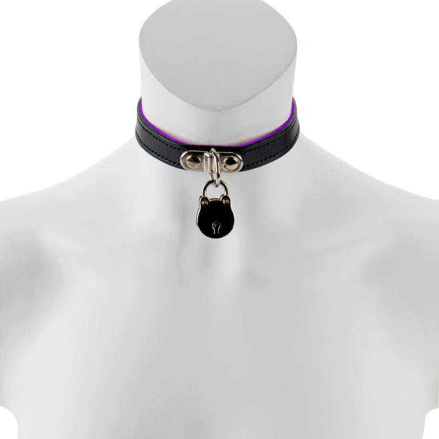 17mm Collar with Padlock Suede Lined BLK/PUR