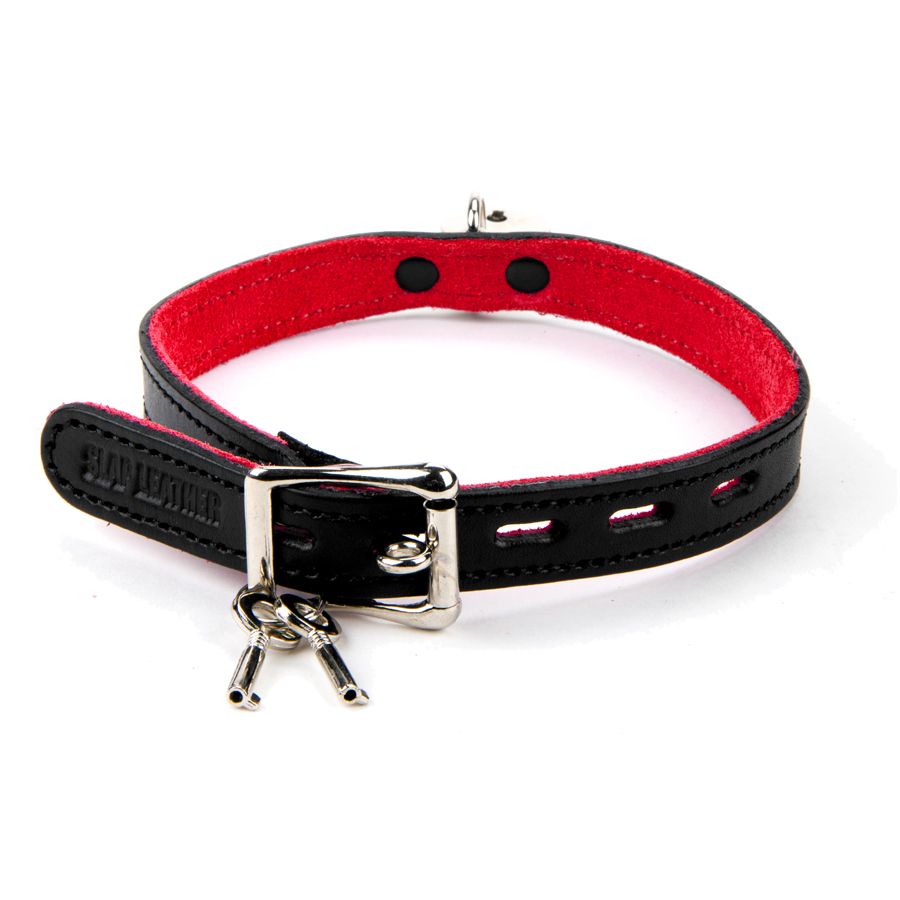 17mm Collar  with Padlock- Suede Lined BLK/RED