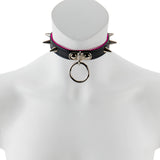 17mm Lrg Collar w/ Spikes & Ring- Suede Lined BLK/PNK