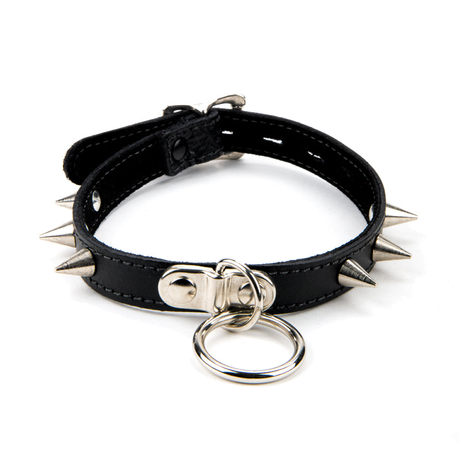 17mm Sml Collar W Spikes & Ring Suede Lined BLK BLK