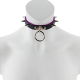 17mm Lrg Collar  w/ Spikes & Ring- Suede Lined BLK/PUR