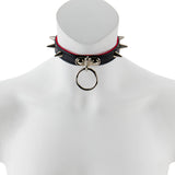 17mm Lrg Collar W/ Spikes & Ring- Suede Lined BLK/RED