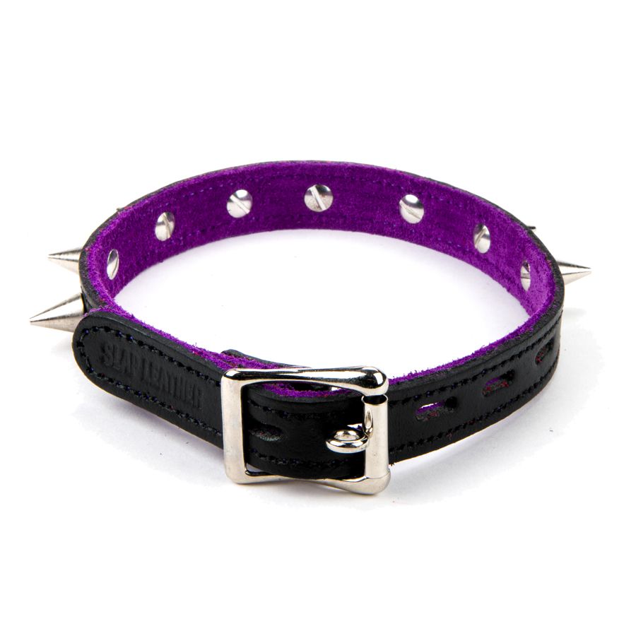 17mm Collar with Spikes Suede Lined BLK/PUR