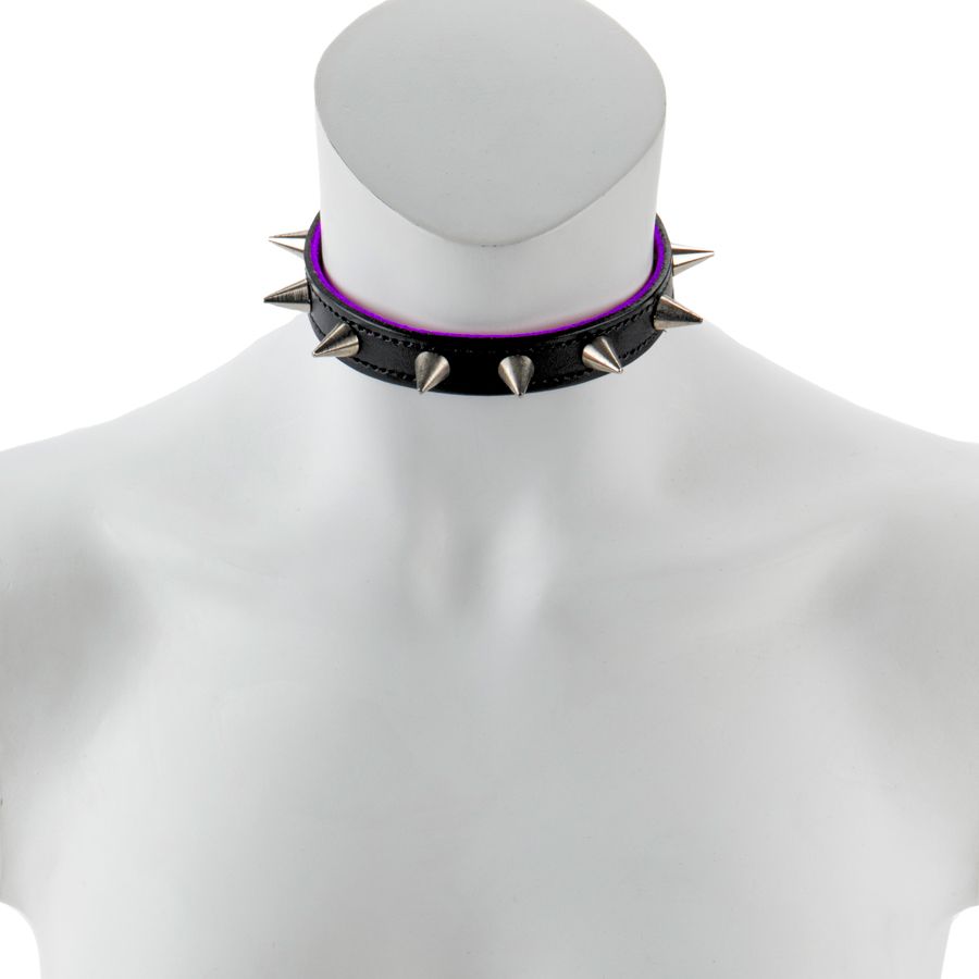 17mm Collar with Spikes Suede Lined BLK/PUR