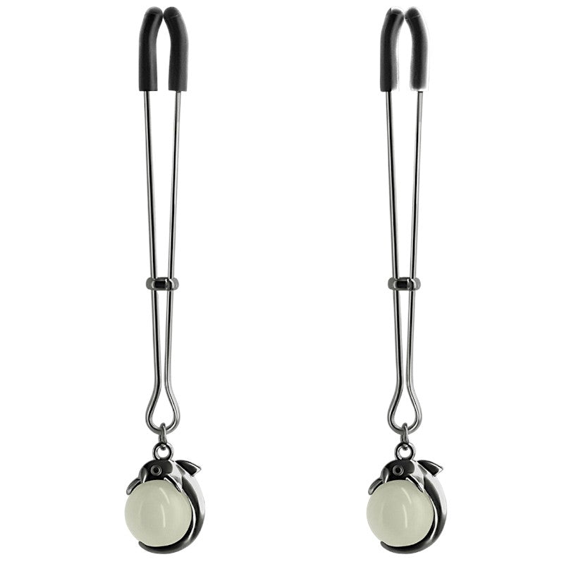 Bound Glow-In-The-Dark Ball  Charm Nipple Clamps  Silver