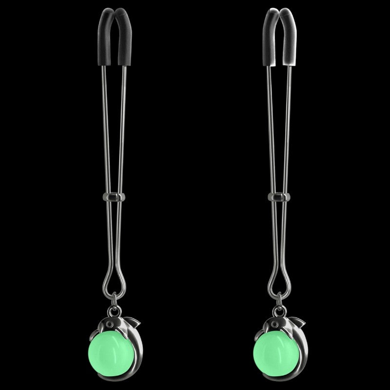 Bound Glow-In-The-Dark Ball  Charm Nipple Clamps  Silver