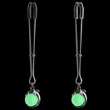 Bound Glow-In-The-Dark Ball  Charm Nipple Clamps  Silver