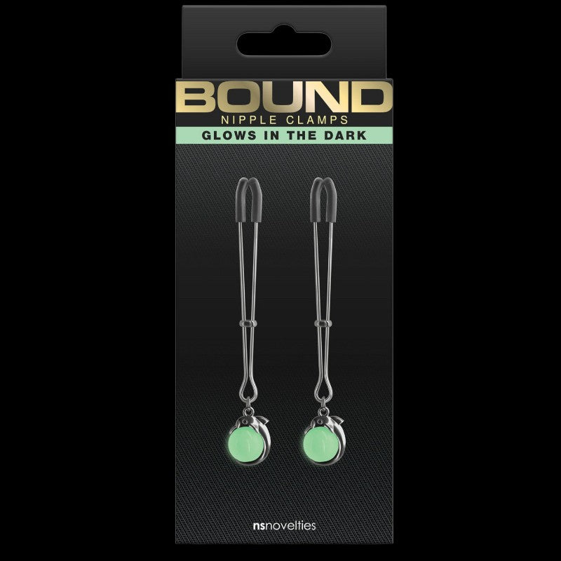 Bound Glow-In-The-Dark Ball  Charm Nipple Clamps  Silver