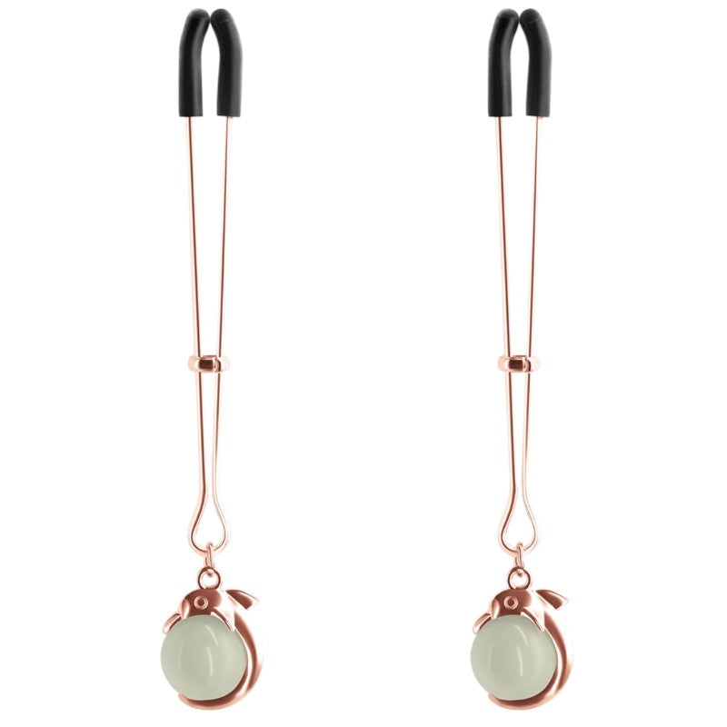 Bound Glow-In-The-Dark Ball Charm Nipple Clamps  Gold