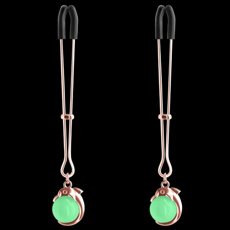 Bound Glow-In-The-Dark Ball Charm Nipple Clamps  Gold
