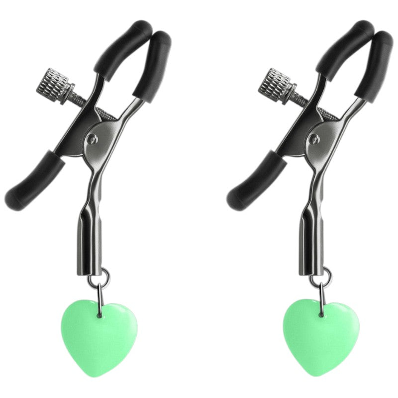 Bound Glow-In-The-Dark-Heart Nipple Clamps Silver