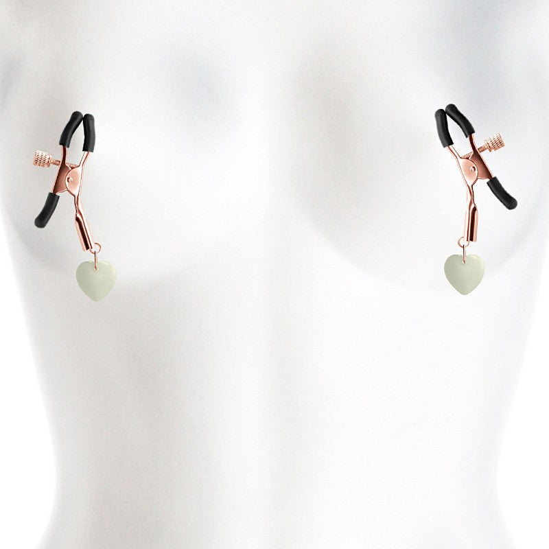 Bound Glow-In-The -Dark Heart Nipple Clamps Gold