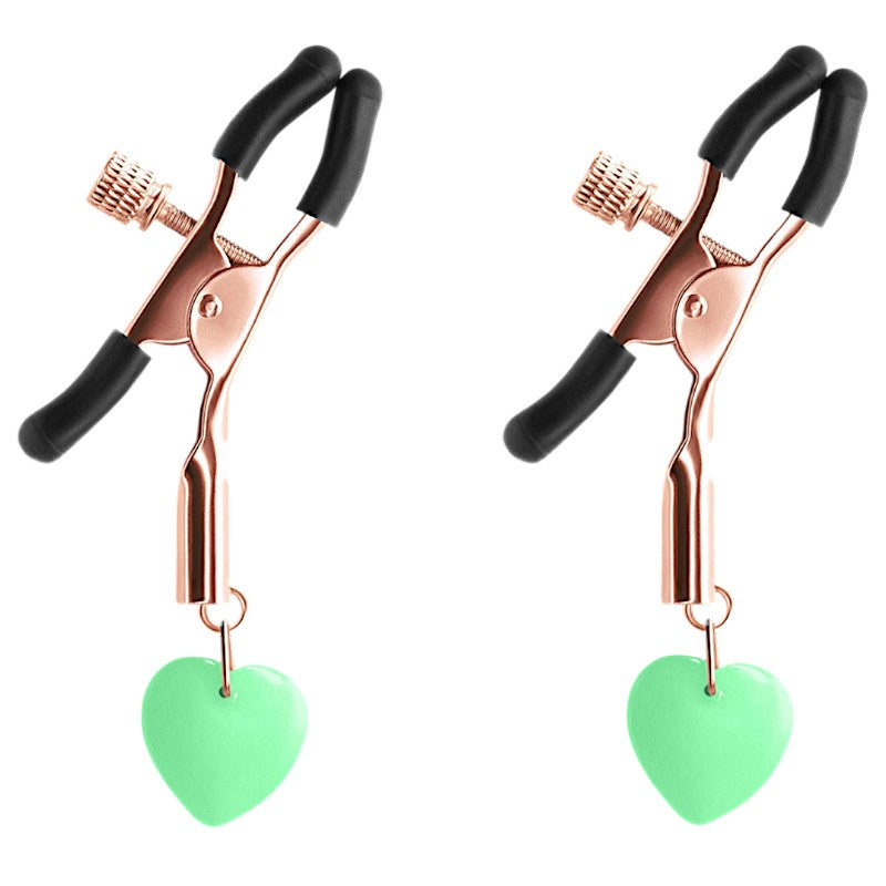Bound Glow-In-The -Dark Heart Nipple Clamps Gold