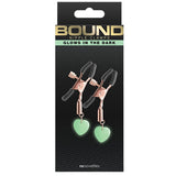 Bound Glow-In-The -Dark Heart Nipple Clamps Gold