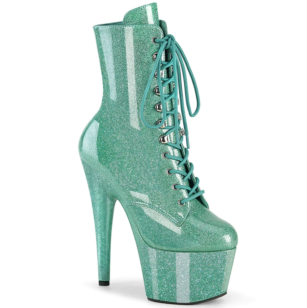 ADORE-1020GP Aqua Glitter Platform Ankle/Mid-Calf Boots  7" Heel