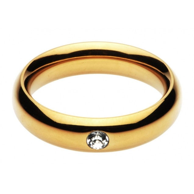 Gold Steel Donut Cock Ring W/Jewel