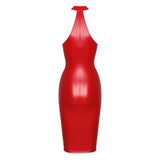 Orgia Red Wetlook High Neck Pencil Dress by Noir