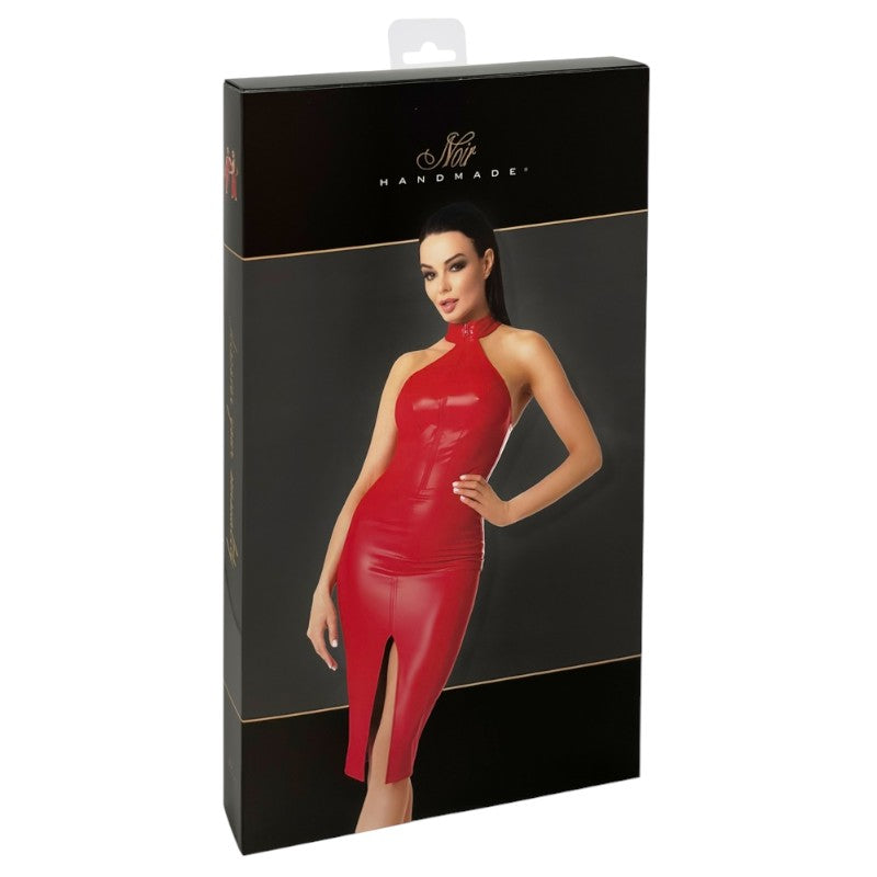 Orgia Red Wetlook High Neck Pencil Dress by Noir